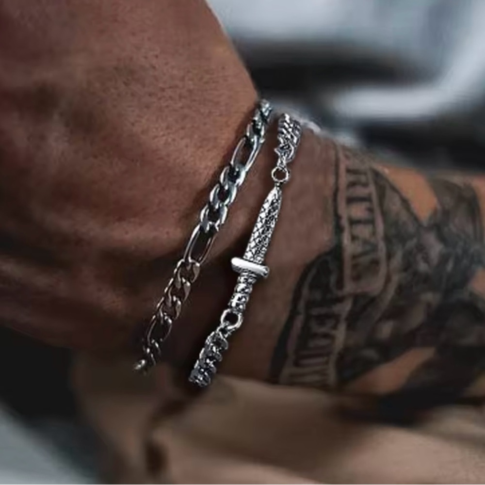 Sword Bracelet, Mens Chain Link Bracelet , Stainless Steel